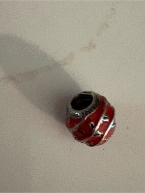Authentic Retired Pandora Red and Silver Swirl Charm Bead